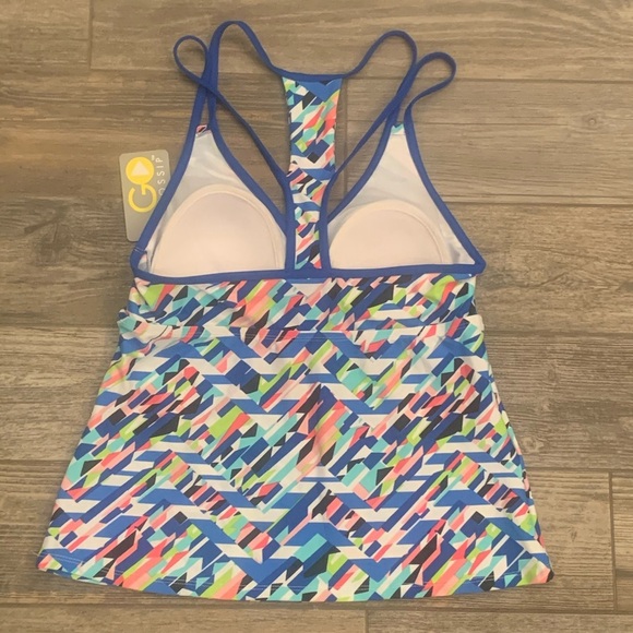 NWT Go Gossip Tankini Swim Top Small or Medium Crossed Signals Racerback Blue - Picture 8 of 14